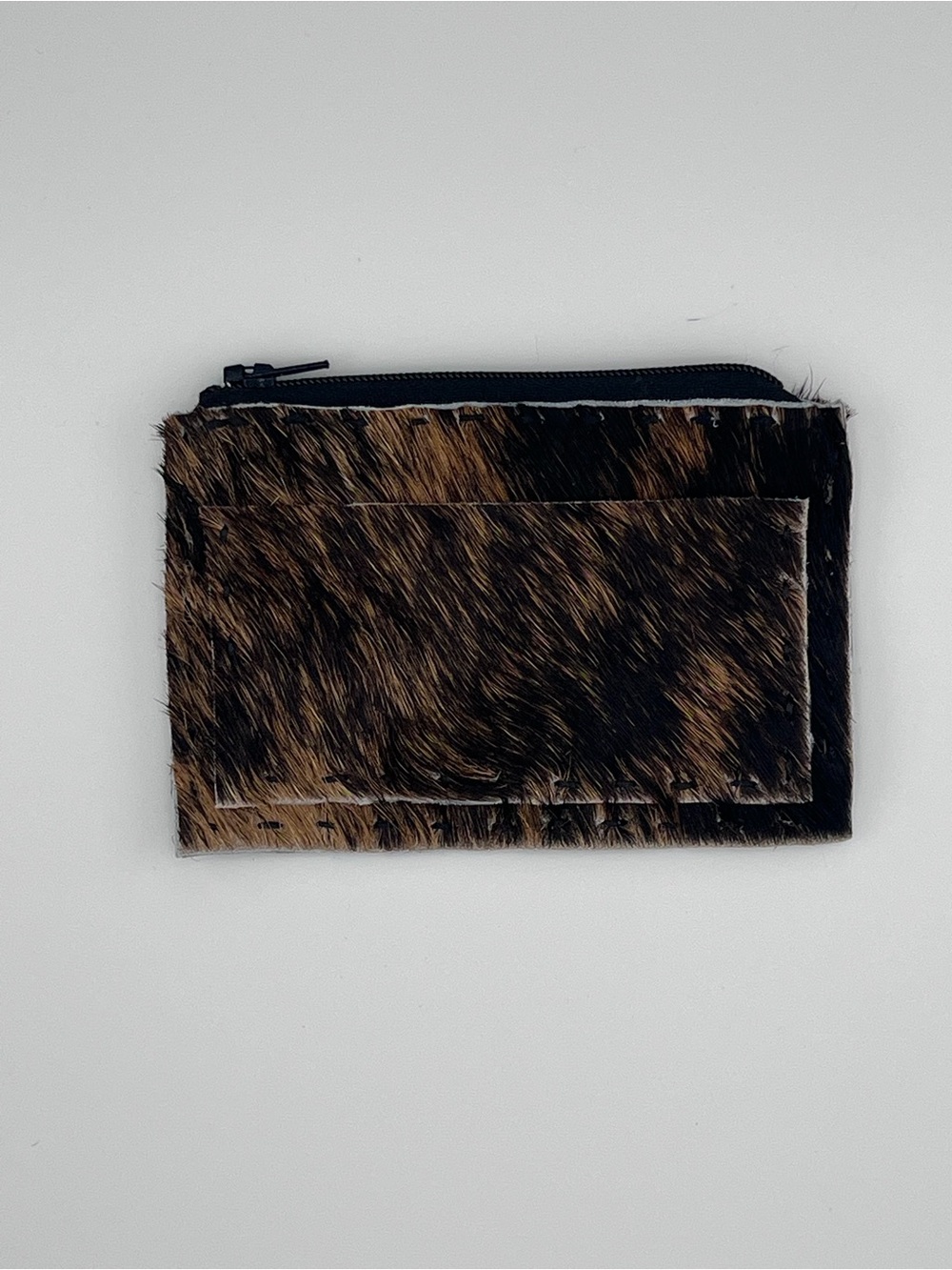 Fur Zip Card Holder in Brown and Black